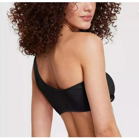 SOILED Salt + Cove Junior Shirred 1 Shoulder Ribbed Bikini Top Sz D/DD $40 O278 - Picture 2 of 3